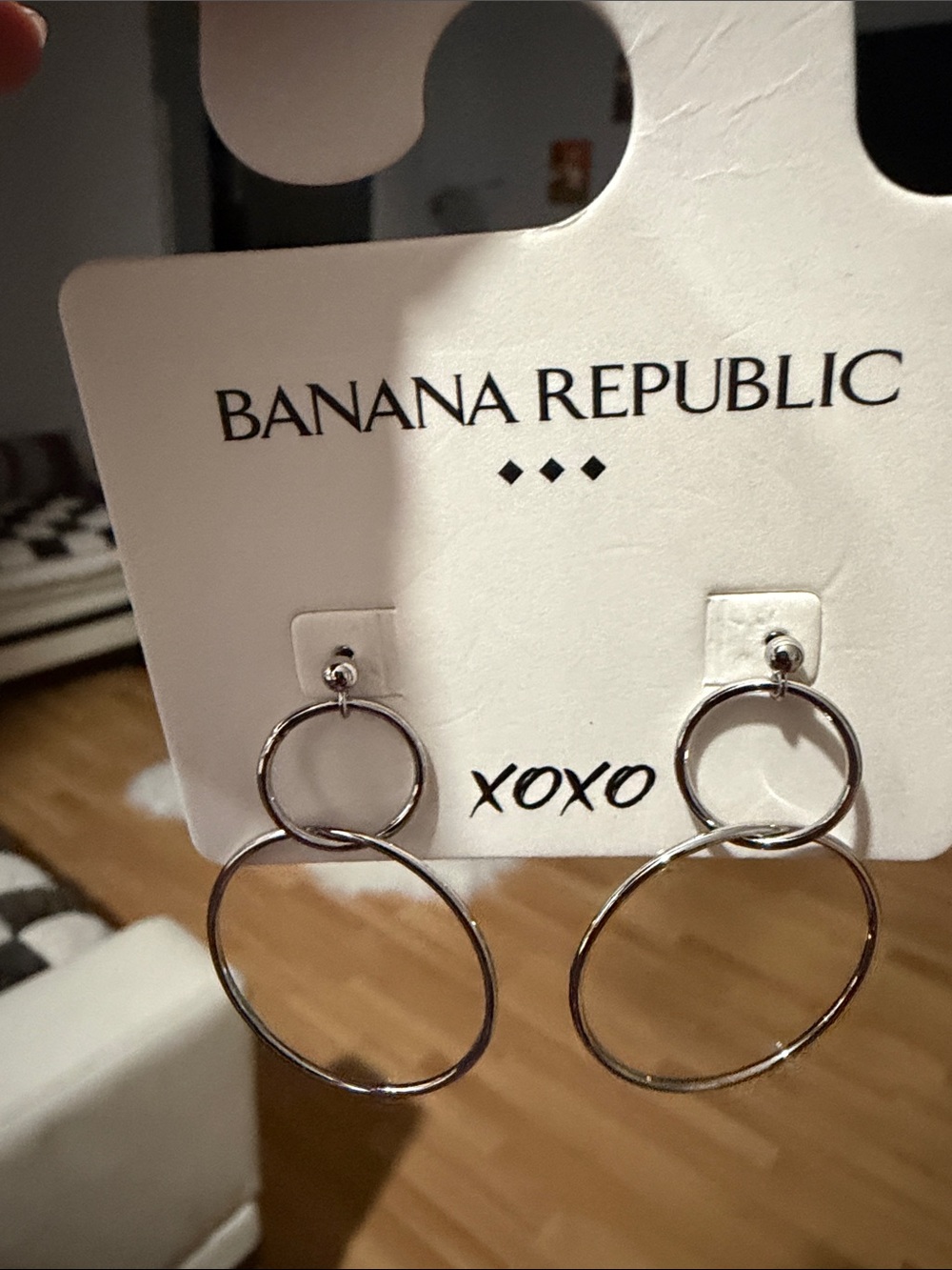 Banana Republic Silver Double Circle Drop Earrings